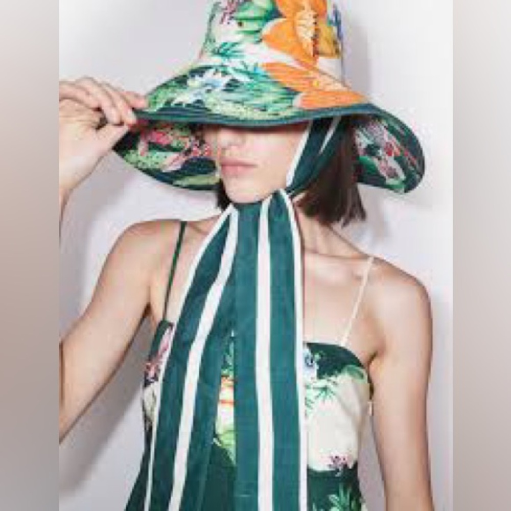 100% authentic Alemais Green and Orange Wide-Brim Hat